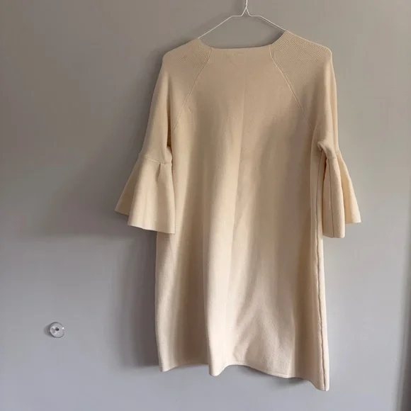Anthropologie Moth Cream Mini Dress Bell Sleeves Large Sweater Dress - Picture 10 of 11